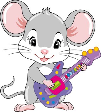 Küçük komik fare gitar çalıyor.