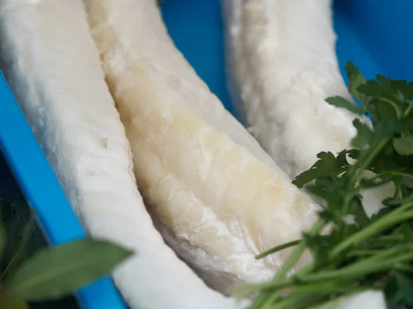 Varios Trozos Bacalao Salado Saludable Sabroso — Foto de Stock