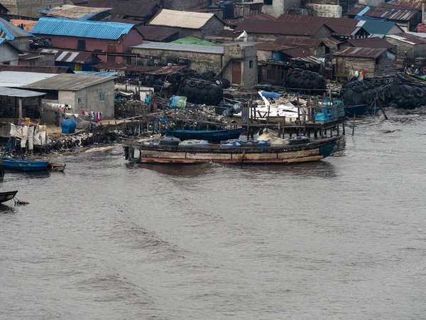 stock image Top view of Lagos biggest slum, Makoko. Makoko is home to over 100,000 residents and this was shot in Lagos, Nigeria. August 23 2022