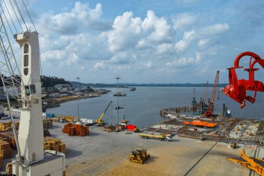 big container ship in libreville harbour in gabon west africa clipart