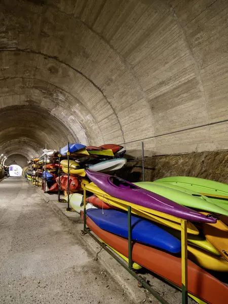 stock image canoe storage in a tunnel in lerici