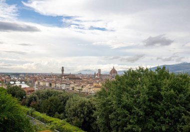 Michelangelo Meydanı 'ndaki Floransa, İtalya' nın panoramik manzarası. Floransa 'nın kalbinin görüntüsü, Belvedere' den Santa Croce 'a, köprüler ve köprüler boyunca uzanır..