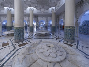 Kazablanka, Fas - 26 Haziran 2024: Afrika 'daki en büyük cami olan Hasan II Camii' nin içi