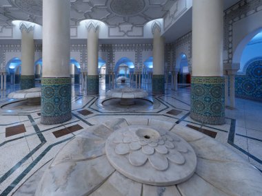 Kazablanka, Fas - 26 Haziran 2024: Afrika 'daki en büyük cami olan Hasan II Camii' nin içi