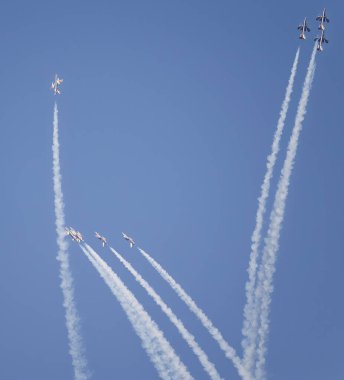 La Spezia, İtalya - ITALY- Ağustos 09 2025: İtalyan Hava Kuvvetleri Frecce Tricolori (Tricolor Arrows) La Spezia, ITALY 'de konser verdi 