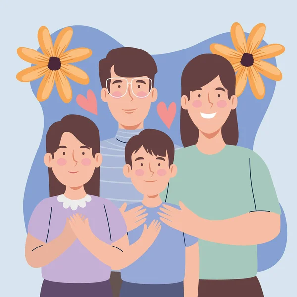 Çocuklu Koreli Aileler Çiçek Karakterleri — Stok Vektör