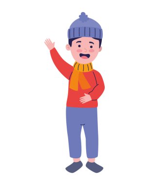 Küçük çocuk kışlık giysiler giyiyor.