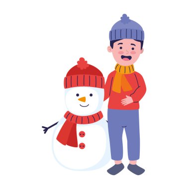 Çocuk ve Kardan Adam Noel karakterlerini kutluyorlar