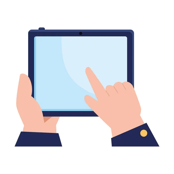 Hands Using Tablet Device Tech — Stok Vektör