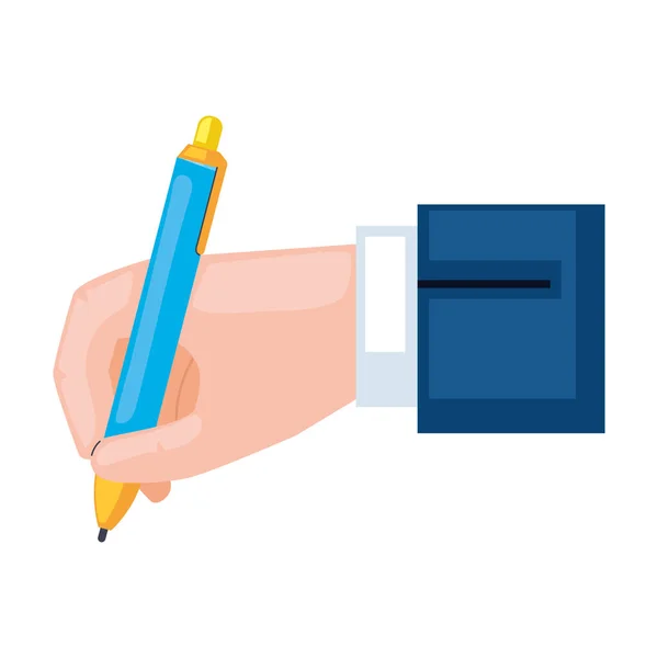 Escrita Mão Com Ícone Caneta Azul — Vetor de Stock