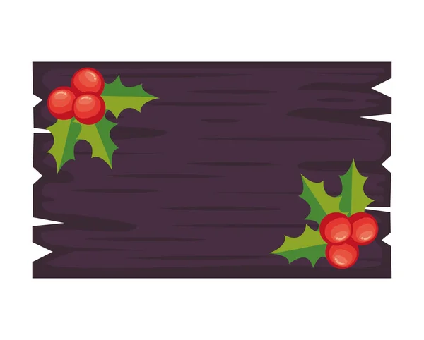 Cerises Noël Icône Étiquette Bois — Image vectorielle