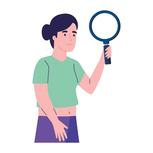 stock vector young woman with magnifying glass character