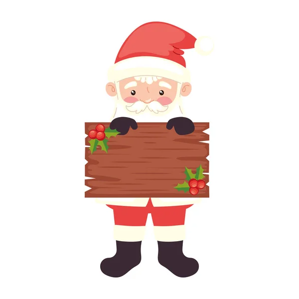 Santa Claus Levantando Caráter Etiqueta Madeira — Vetor de Stock