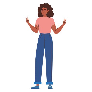 Genç afro mutlu kadın ikonu izole edildi