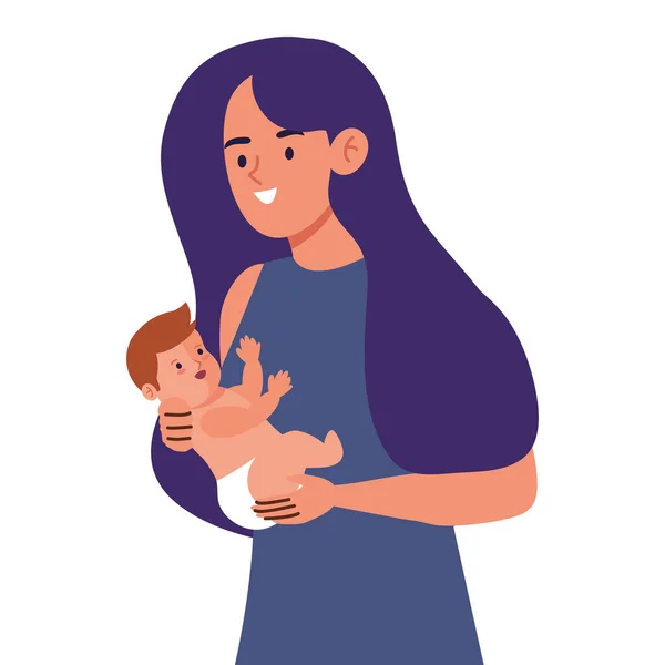 Liebe Mutter Trägt Baby Charakter — Stockvektor