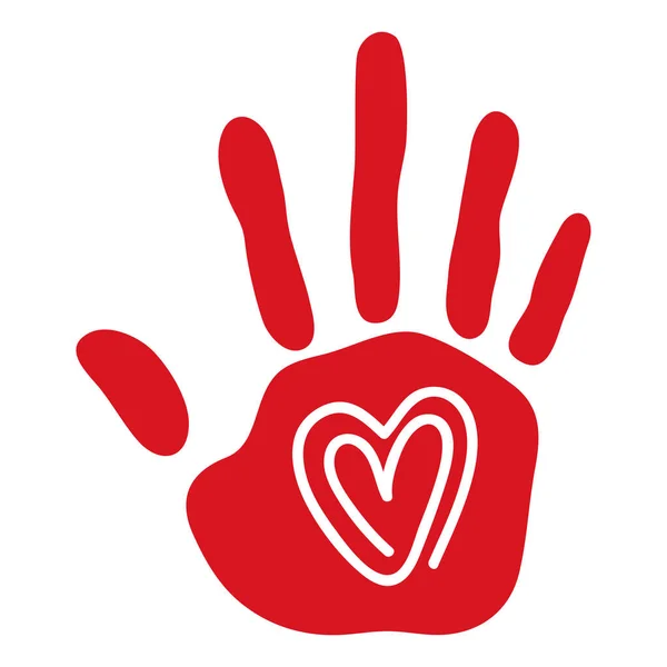 Красный Отпечаток Руки Иконкой Сердца — стоковый вектор