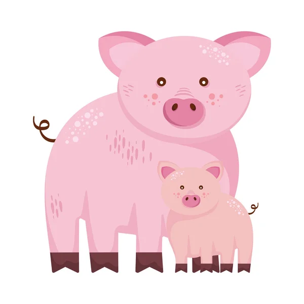 Familie Schweine Tiere Bauernhöfe Charaktere — Stockvektor