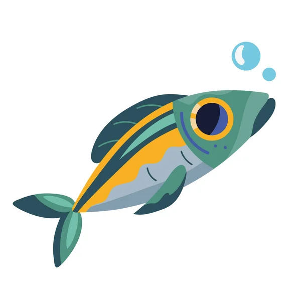 Šedá Zelená Rybí Ikona Izolována — Stockový vektor