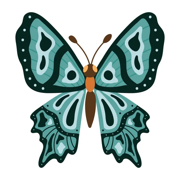 Blue Butterfly Animal Silhouette Icon — Vetor de Stock