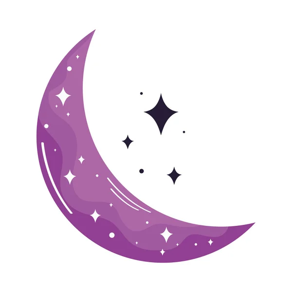 Purpurový Srpek Měsíce Hvězdami — Stockový vektor
