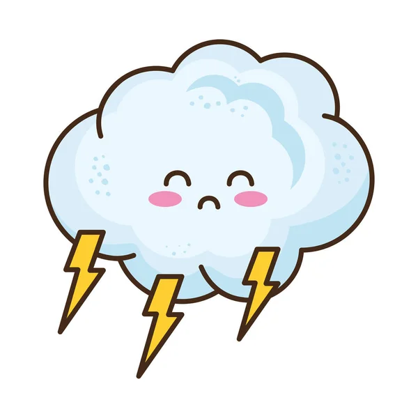 Kawaii Cloud Storm Electric Character — Stock Vector