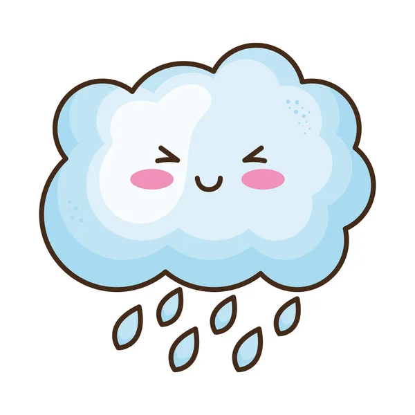 Kawaii Cloud Rain Character — Stock Vector