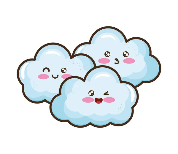Kawaii Nuvens Personagens Cômicos Ícone — Vetor de Stock