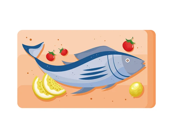 Delicious Fish Dish Vegetables — Stock Vector