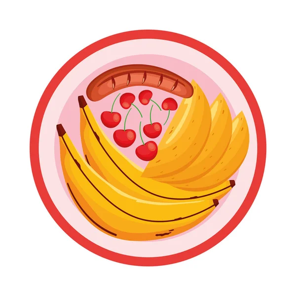 Menù Colazione Salsiccia Frutta — Vettoriale Stock