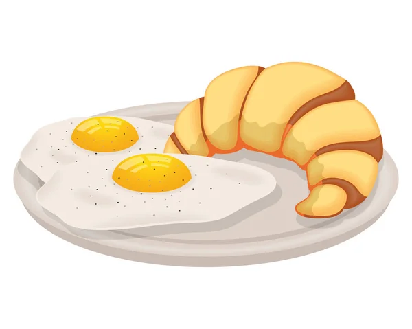 Eier Gebraten Und Croissant Frühstück — Stockvektor