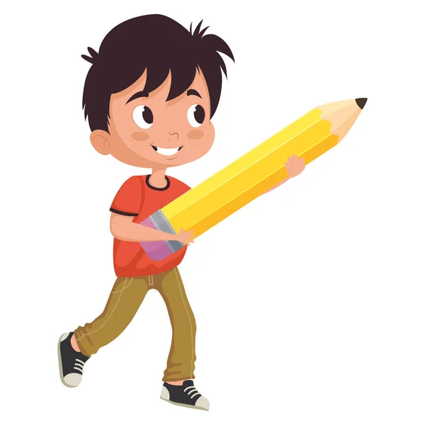 Mały Uczeń Charakterem Ołówka — Wektor stockowy