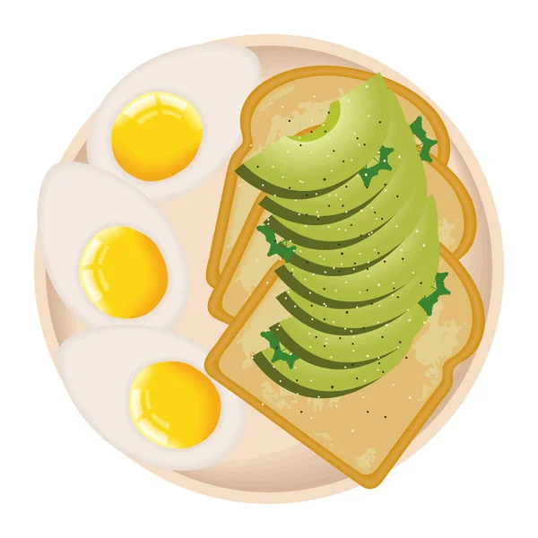 Gekochte Eier Mit Brot Und Avocados Frühstück — Stockvektor