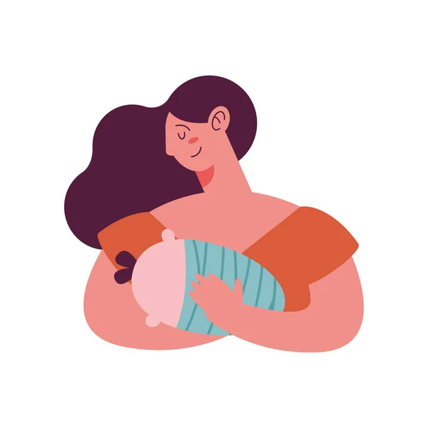 Junge Mutter Stillt Kleine Babyfiguren — Stockvektor