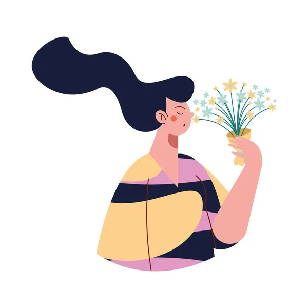 花の花束のキャラクターを持つ美人 — ストックベクタ