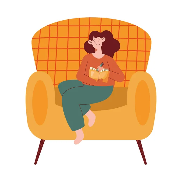 Woman Writing Seated Sofa Character — Stock Vector