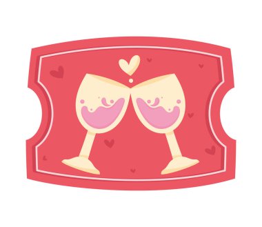 Şarap kadehleri ikonlu aşk kuponu.