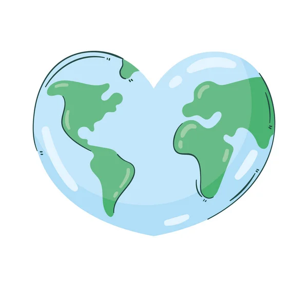 Heart World Planet Earth Isolated Icon — Stock Vector