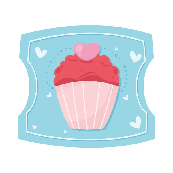 有纸杯蛋糕图标的爱情优惠券 — 图库矢量图片