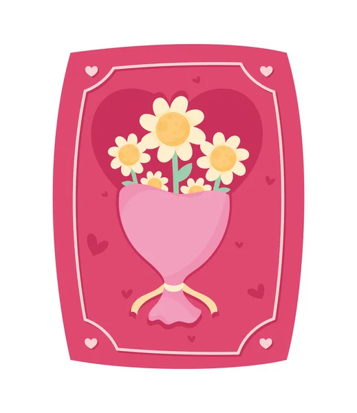 花の花束のアイコンと愛クーポン — ストックベクタ