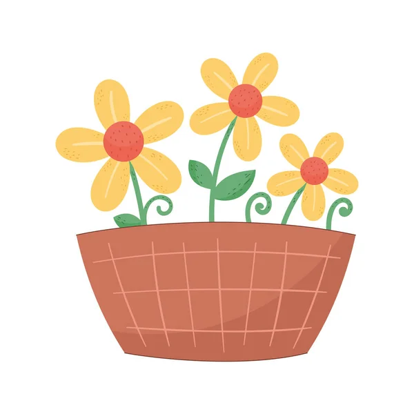 Žluté Květy Květináči Zahradní Dekorace — Stockový vektor