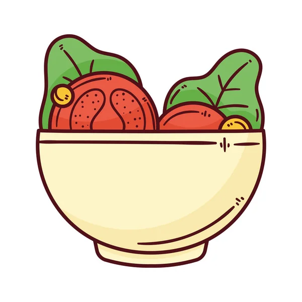 Tomat Dan Selada Dalam Ikon Mangkuk - Stok Vektor