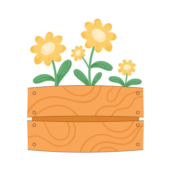 Flores Decoração Cesta Madeira — Vetor de Stock