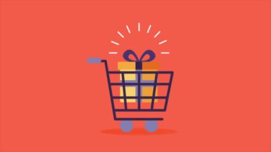 Alışveriş arabası ve çanta animasyonu, 4k video animasyonu