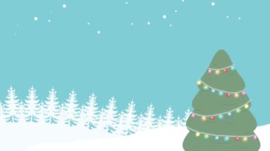 Kar manzaralı mutlu noel ağaçları, 4k video animasyonu