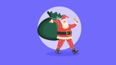 Hediye çantası animasyonlu Noel Baba, 4k video animasyonu