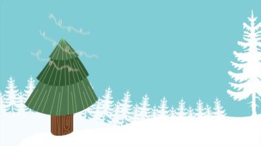 Kar manzaralı mutlu noel ağaçları, 4k animasyon videoları