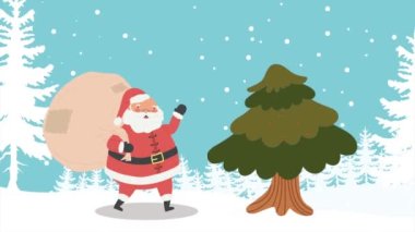 Kar manzaralı Noel Baba animasyonu, 4k video animasyonu