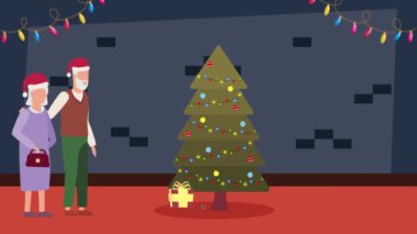 Noel karakterlerini kutlayan aile animasyonu, 4k video animasyonu