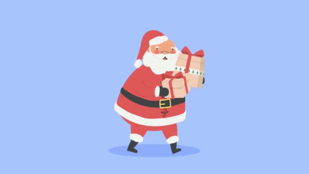 Weihnachtsmann Mit Geschenken Weihnachtsanimation Video Animiert — Stockvideo