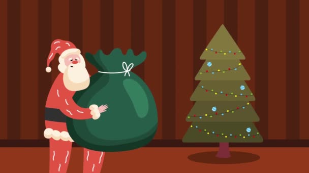 Santa Claus Gifts Tree Animation Video Animated — Stock Video